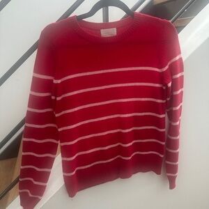 100% Cashmere Christmas Red and White Striped Crewneck Sweater Never Worn Sz XS
